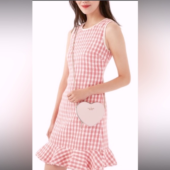kate spade Dresses & Skirts - NWT Kate Spade Gingham Flutter Hem Sleeveless Tweed Dress Peach Nectar